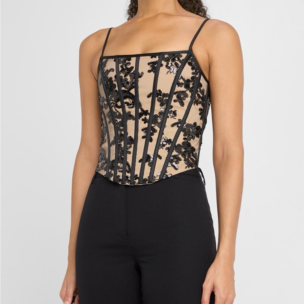 Alice + Olivia Black and Cream Lace-Up Corset